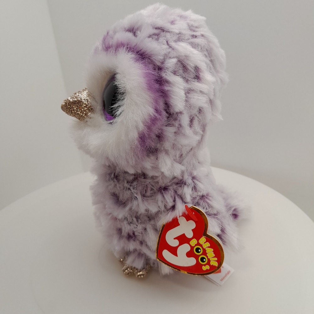 TY Beanie Boos Moonlight the Purple Owl 6 Inch Glitter Eyes Plush Toy - Picture 3 of 10